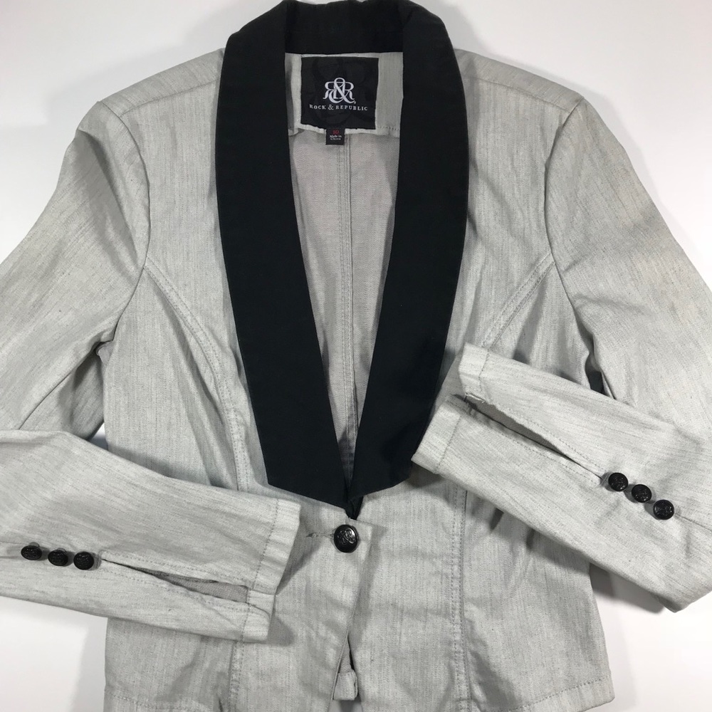 Rock & Republic Gray Jean Jacket with Black Trim